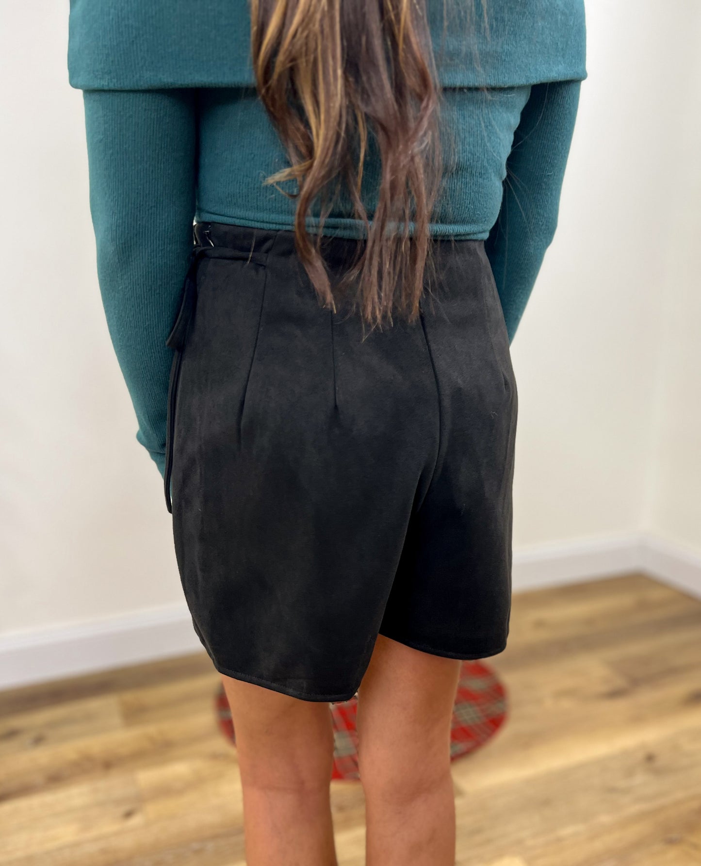 Black Suede Wrap Skort