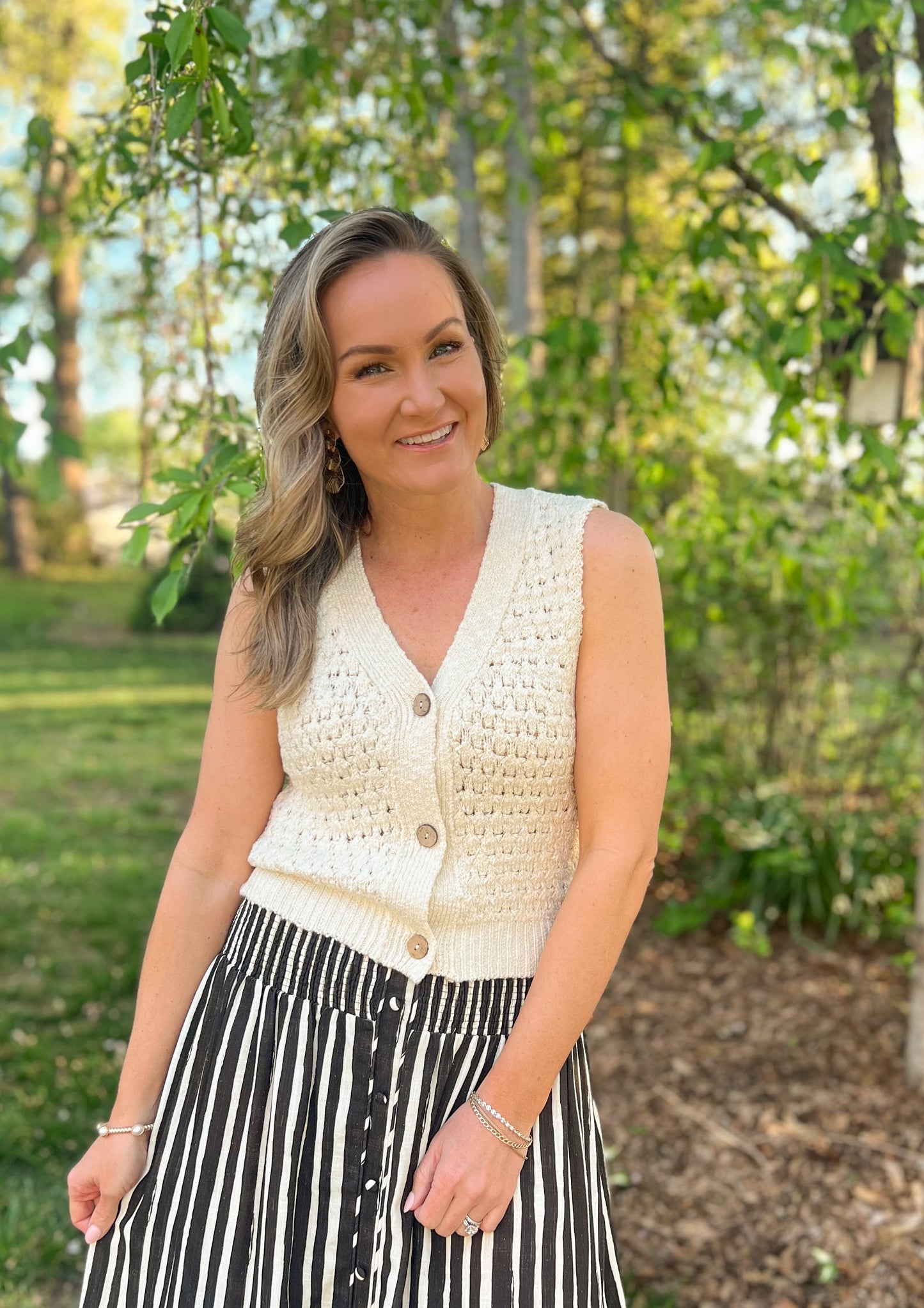 Knit Cream Crochet Vest