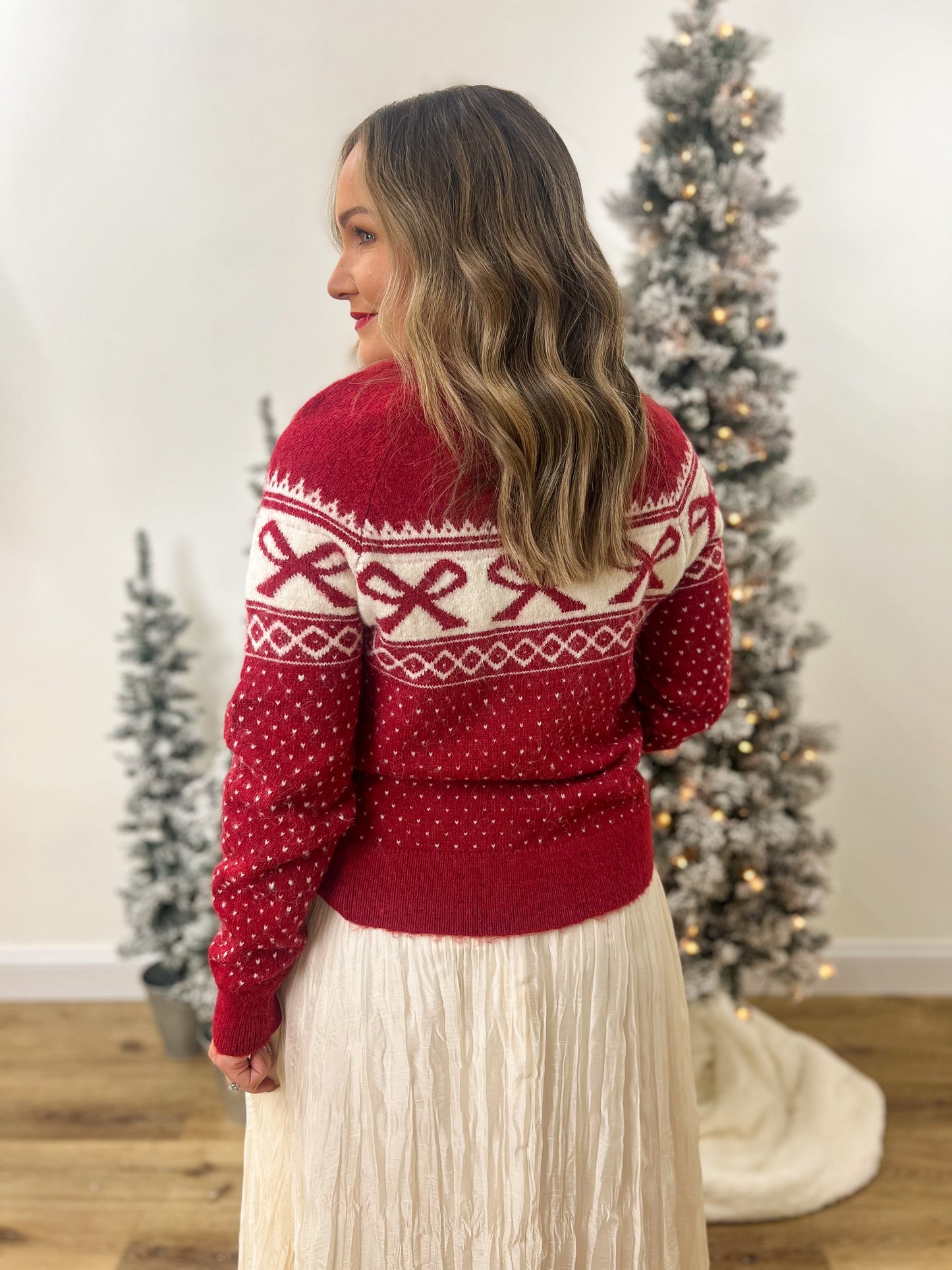 Festive Bows Sweater- Ruby