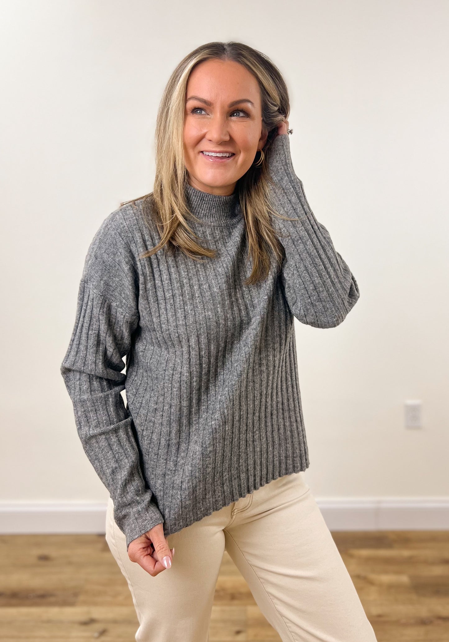 FINAL SALE - Clara Wide Rib Sweater- Charcoal