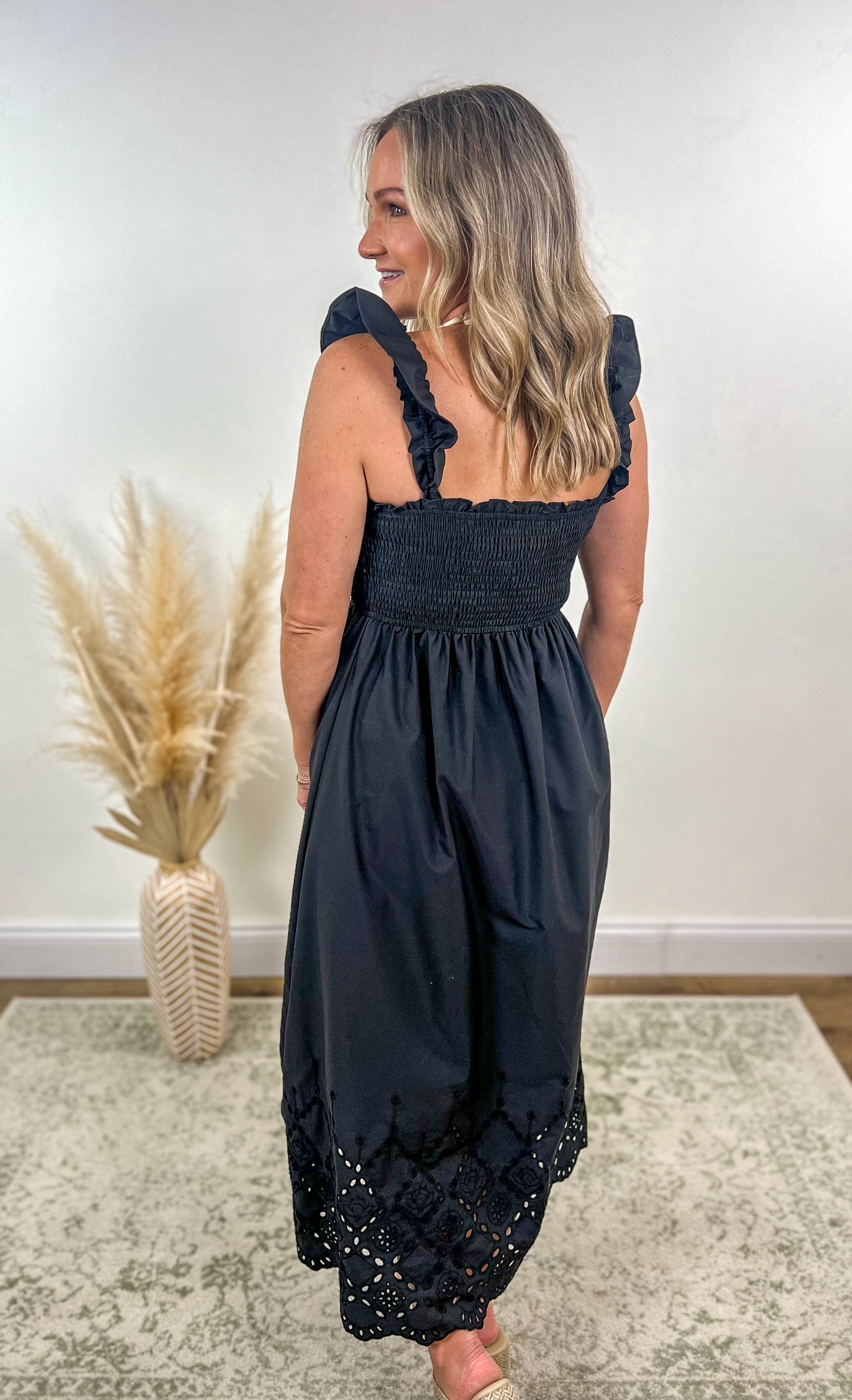 Ruffle Eyelet Midi Dress