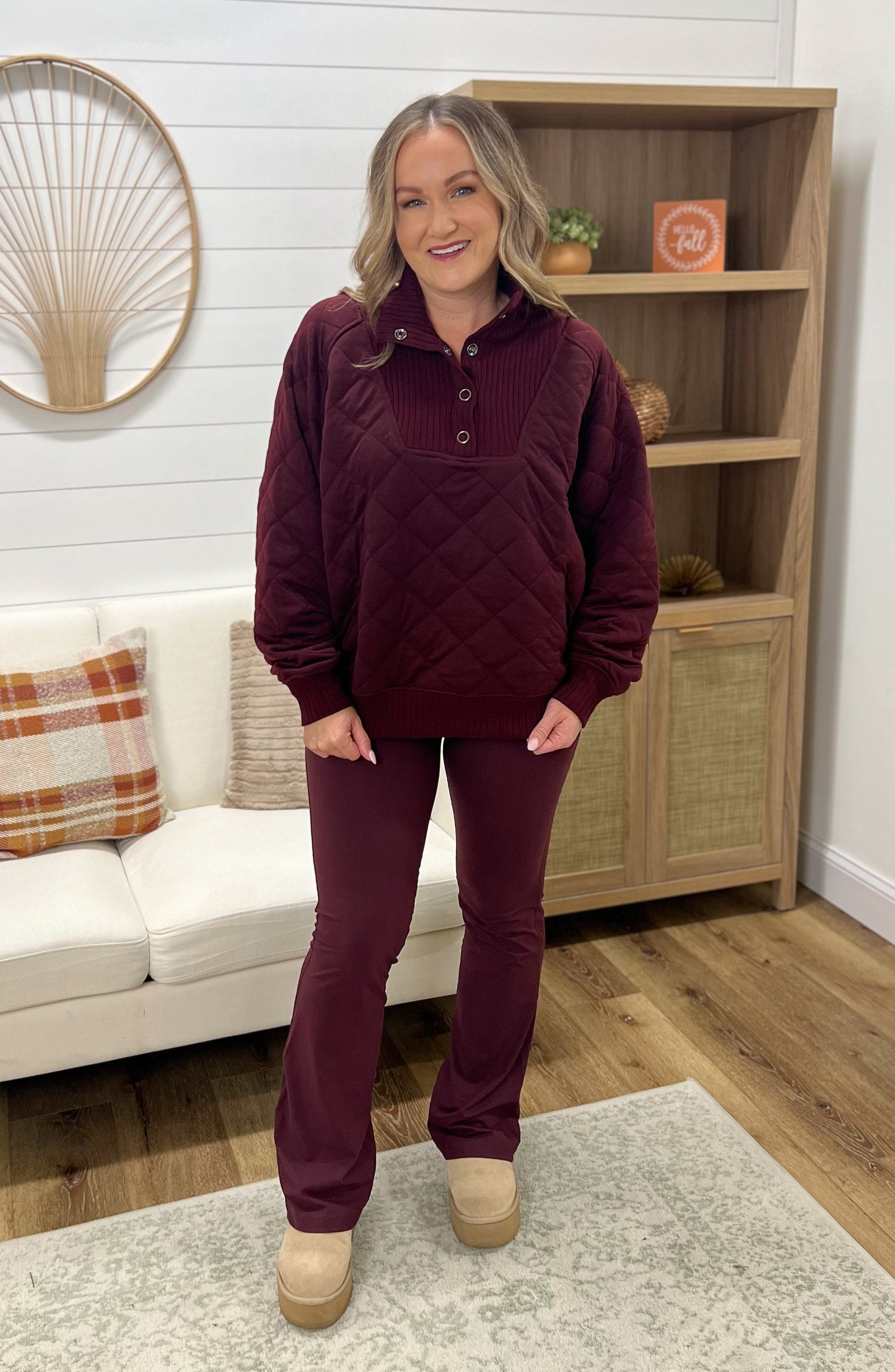 High Waist Flare Butter Leggings- Dark Cherry