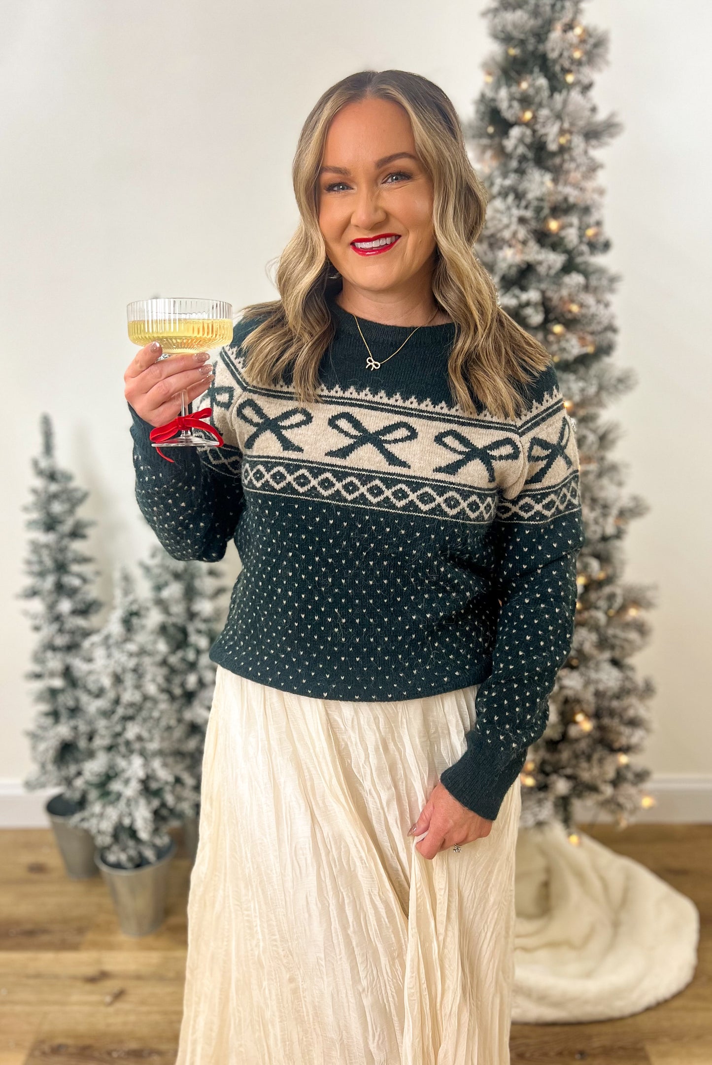 Festive Bows Sweater- Forest
