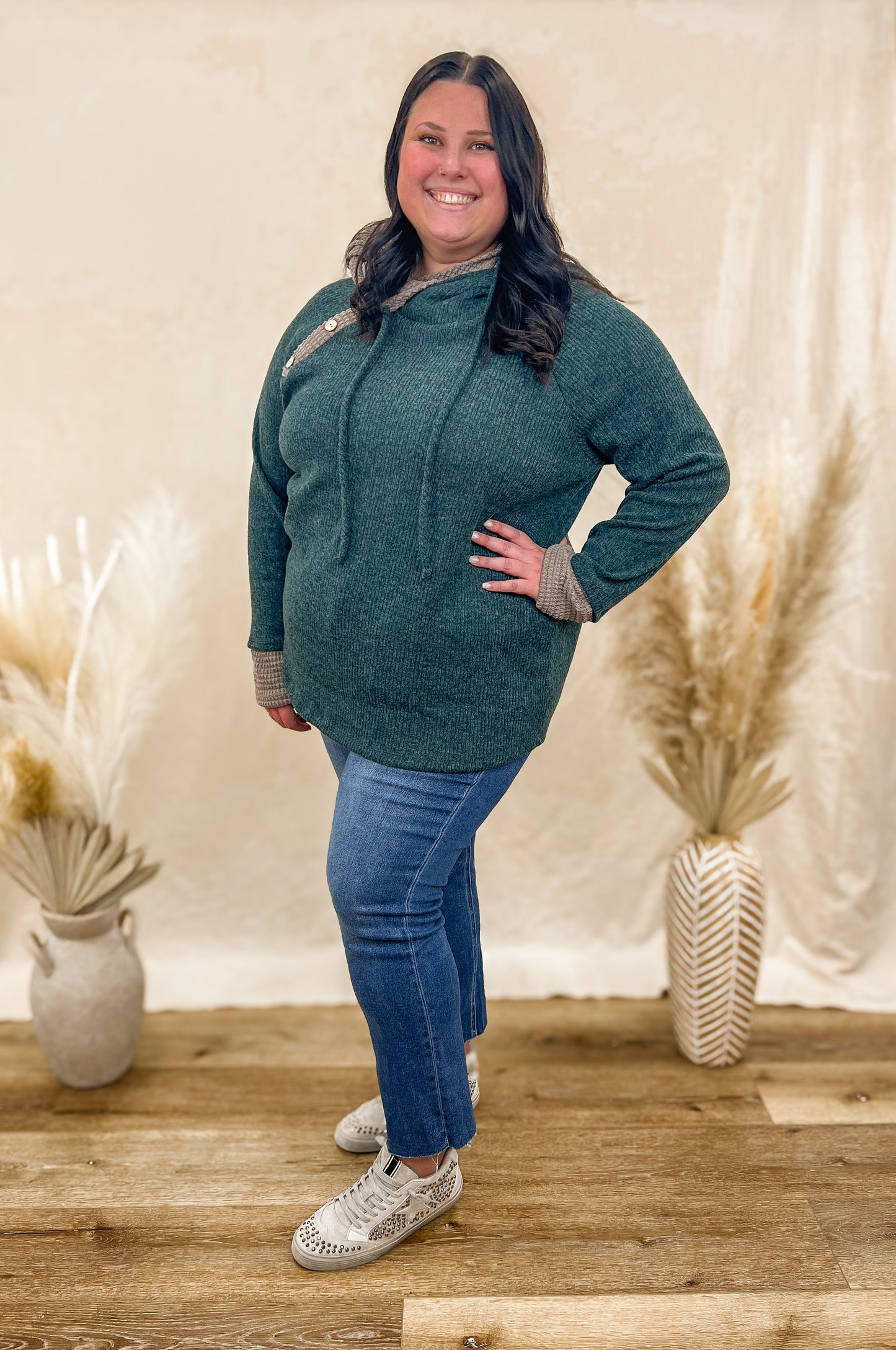 FINAL SALE - Brushed Waffle Contrast Hoodie (S-3X)