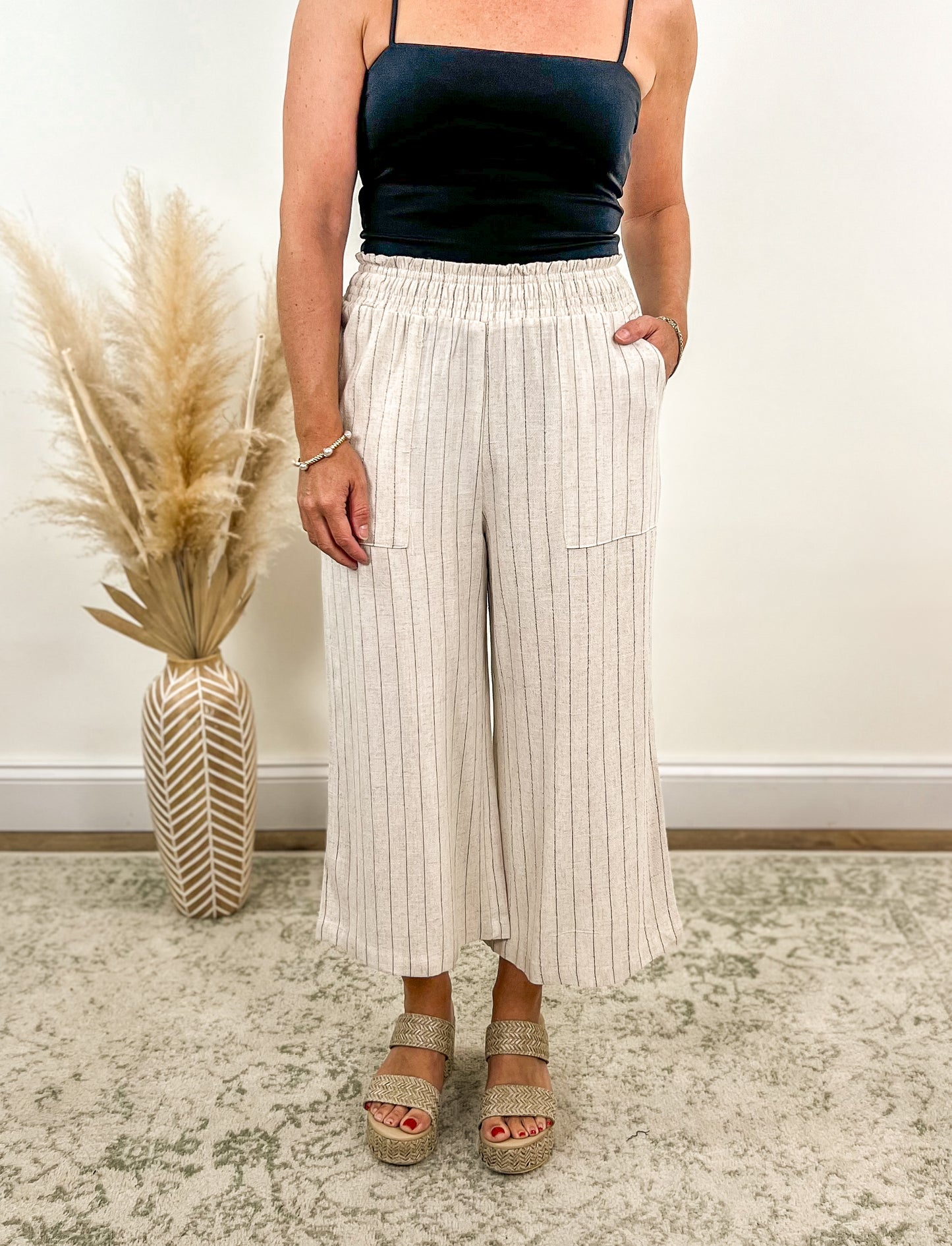 Pinstripe Linen Crop Pants