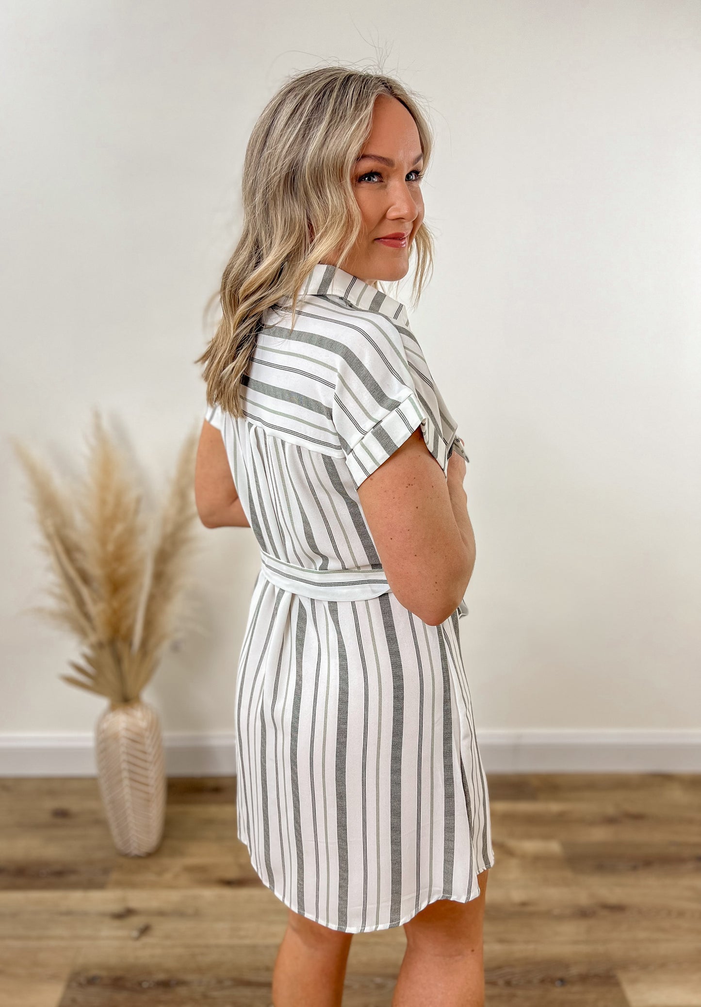 FINAL SALE - Olive Stripes Shirt Dress