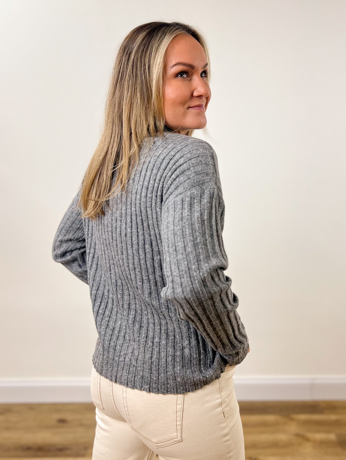 FINAL SALE - Clara Wide Rib Sweater- Charcoal