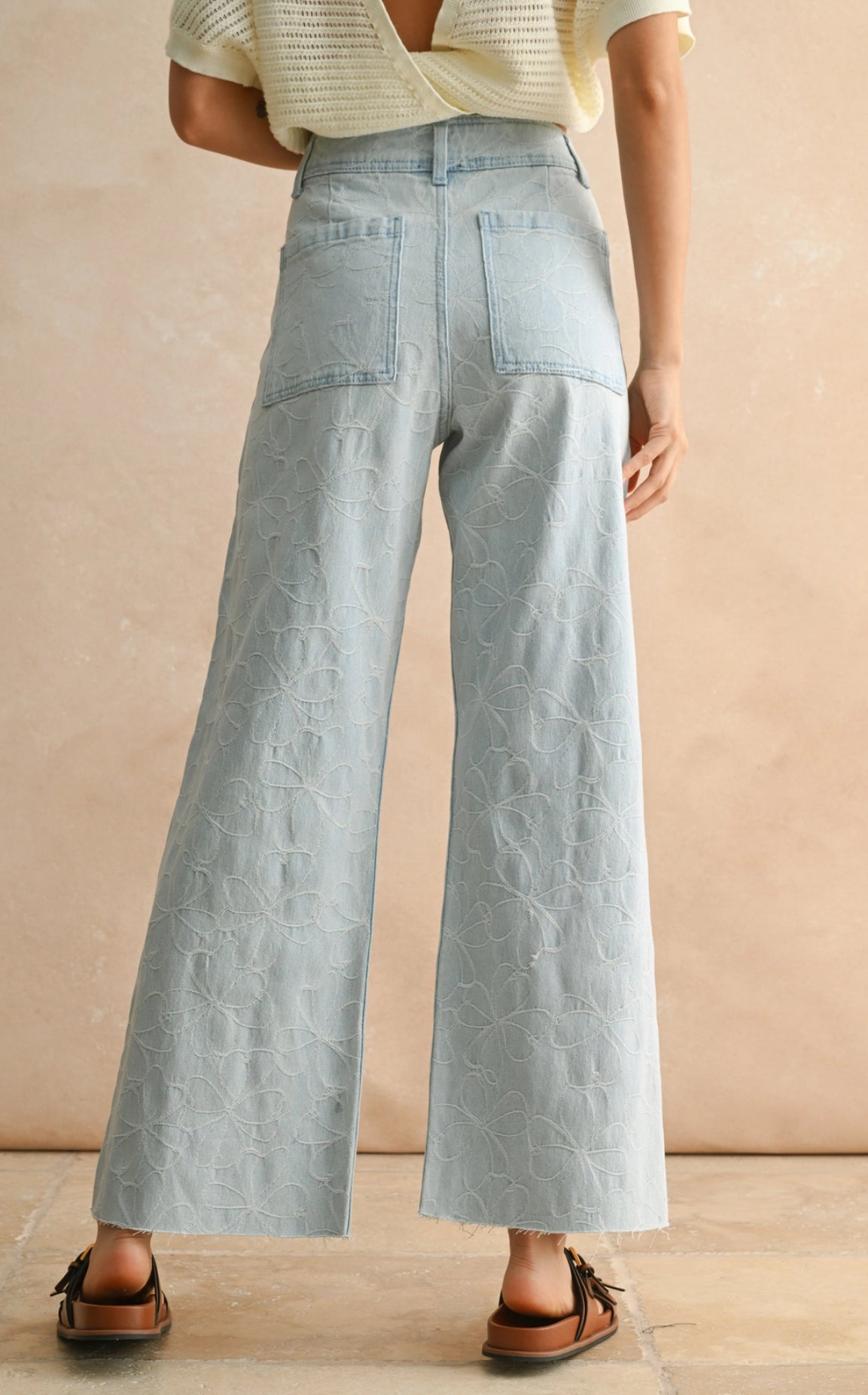 Floral Stitch Wide Leg Pants