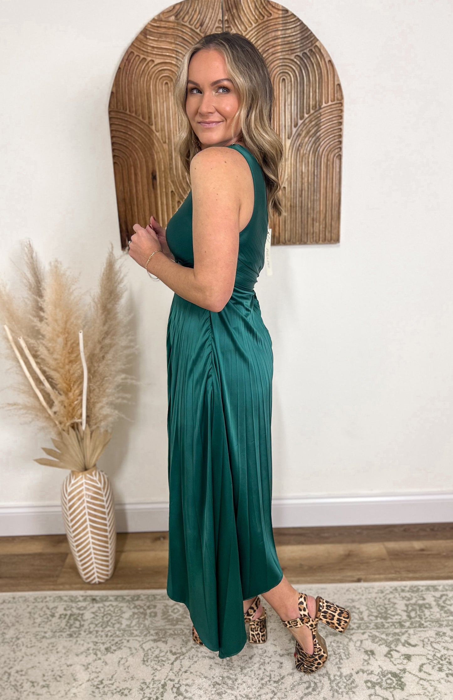 FINAL SALE - Evergreen Satin Dress