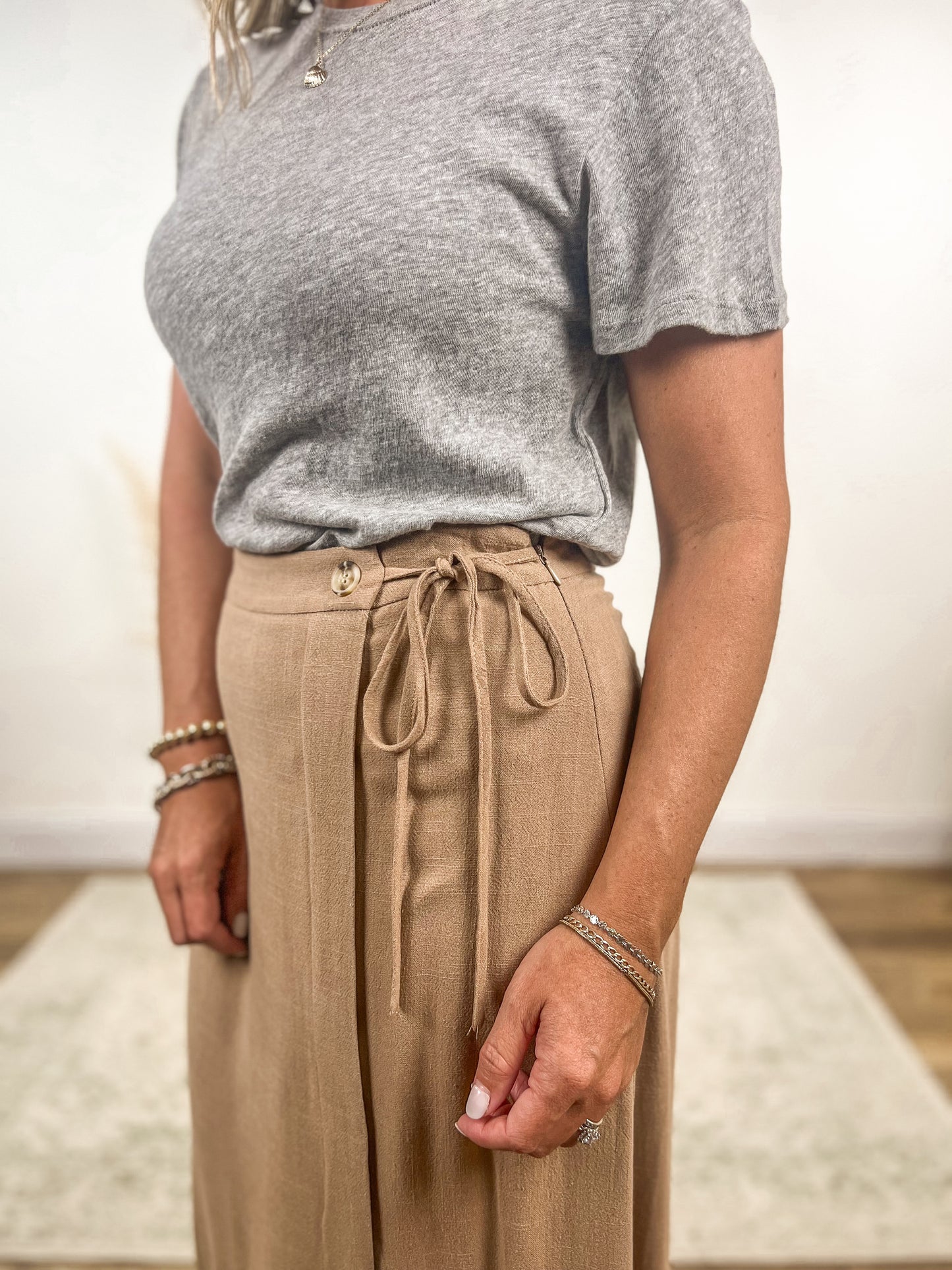 Tan Linen Side Tie Skirt