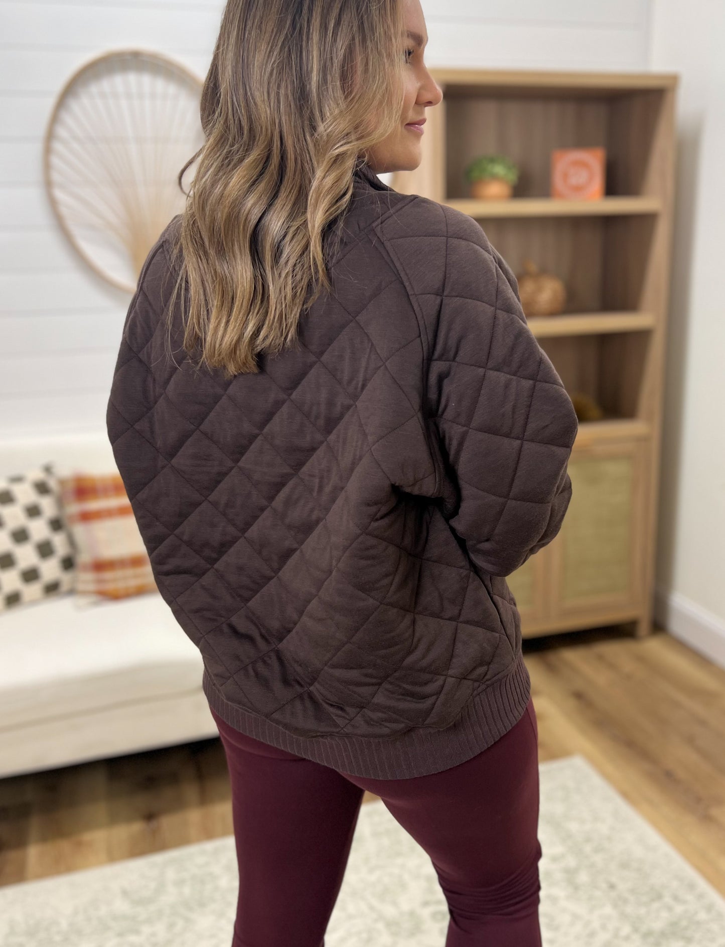 Quilted Snap Pullover- Espresso