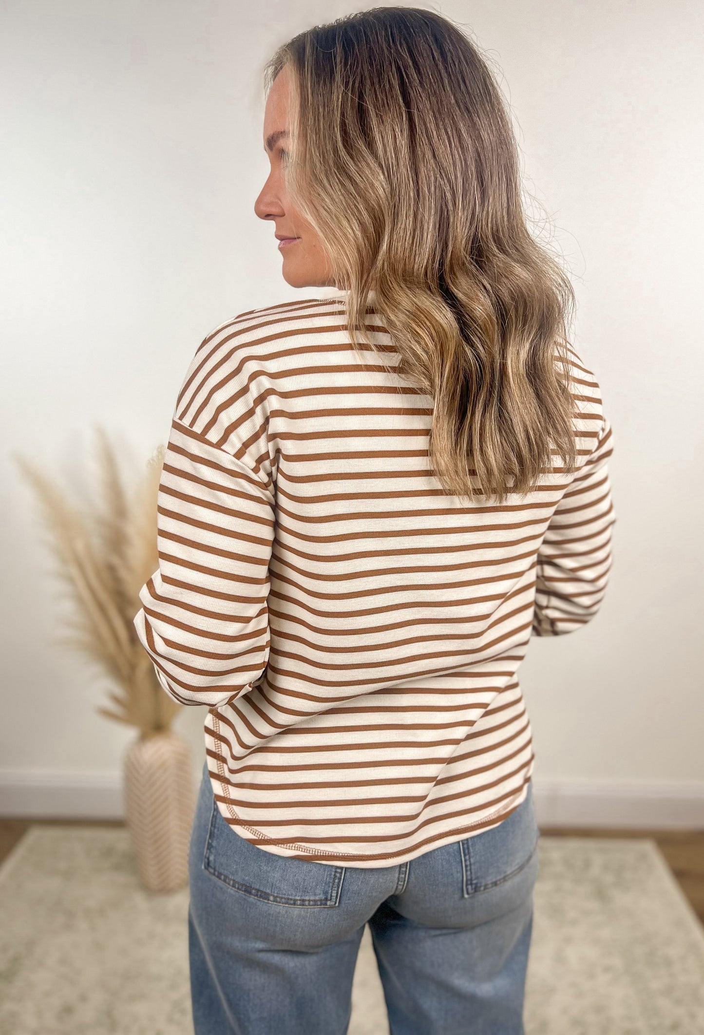 Fall Stripes Henley- Caramel