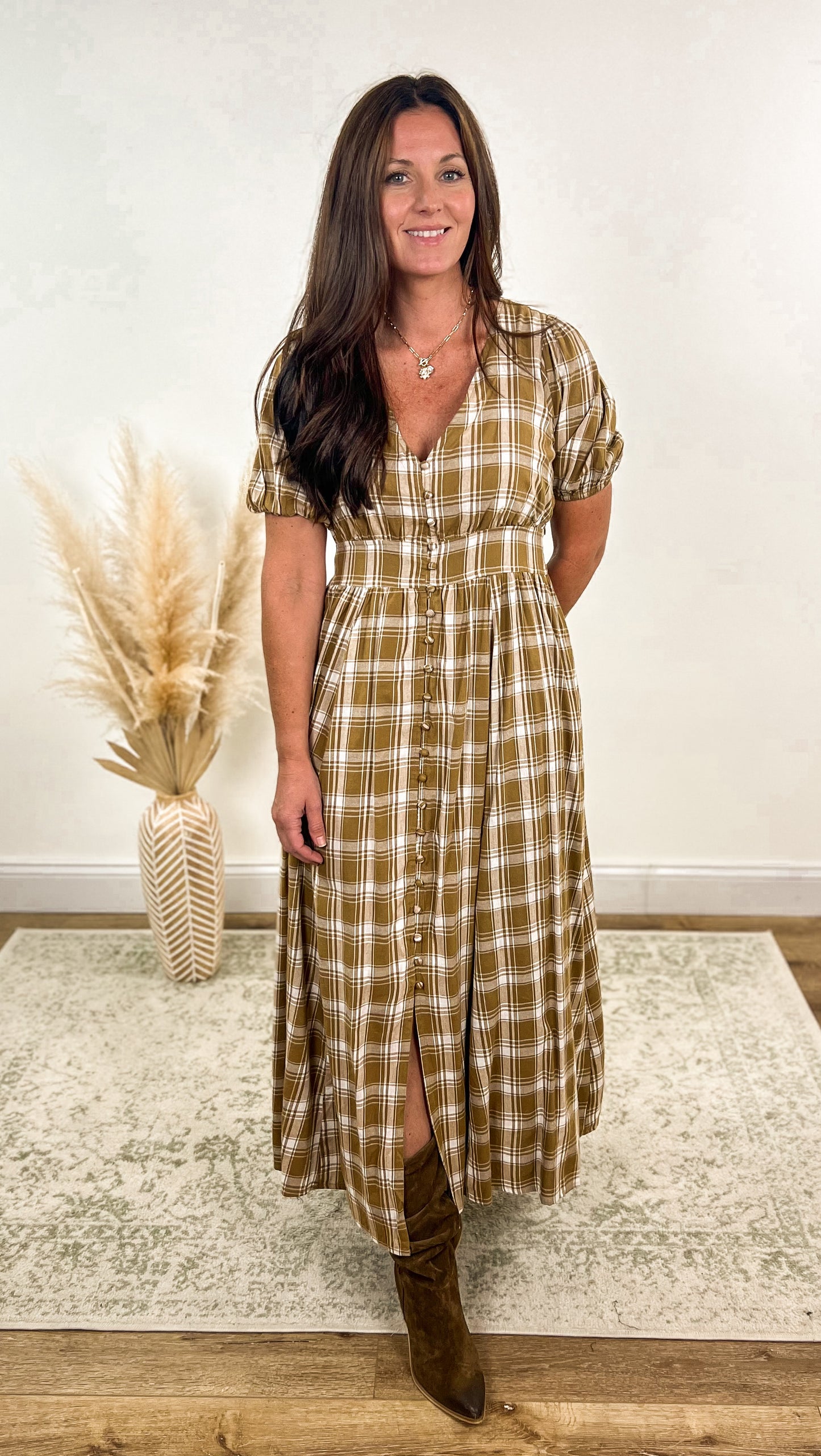 Chestnut Plaid Maxi Dress