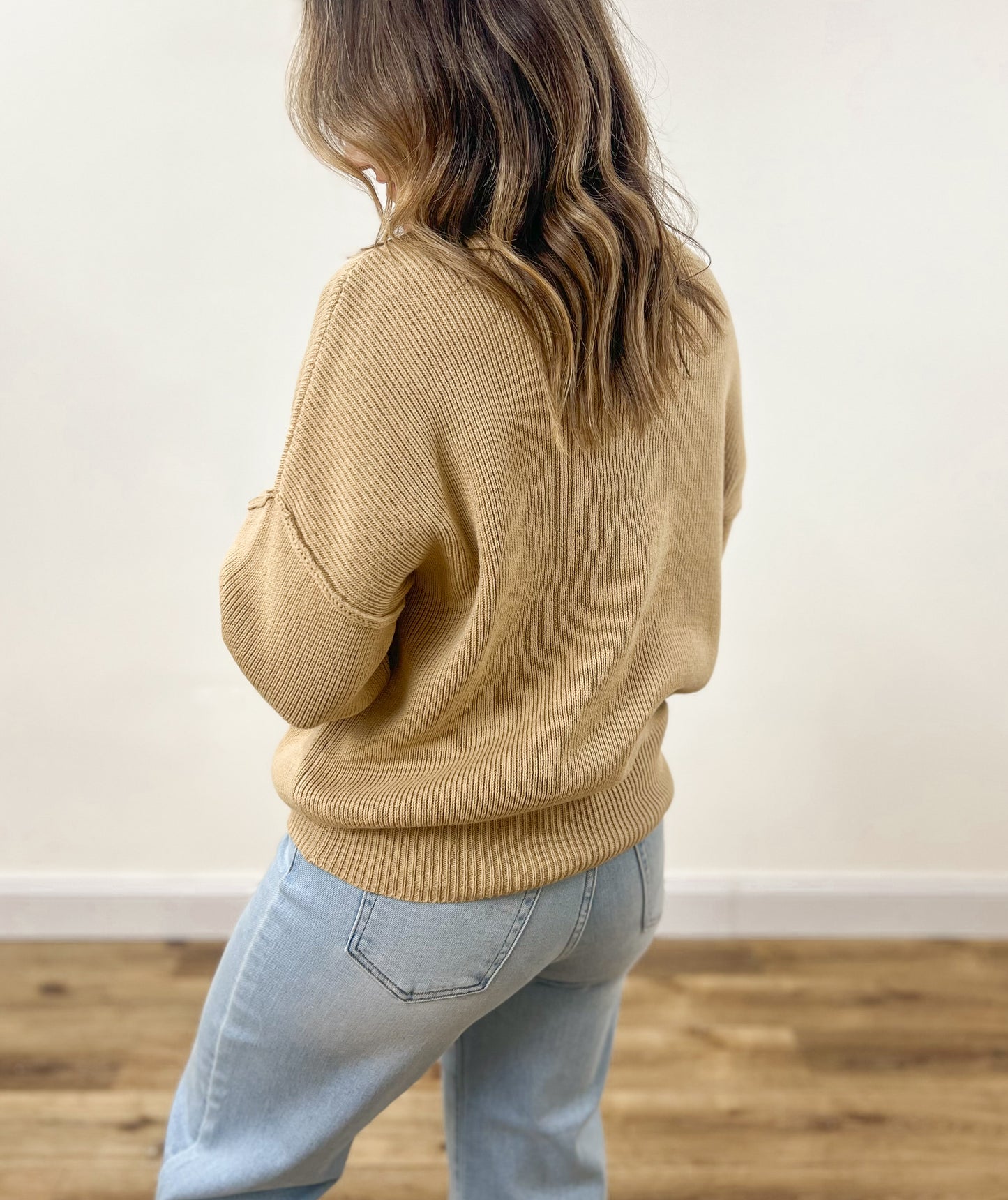 FINAL SALE - Ribbed Mock Neck Sweater- Khaki