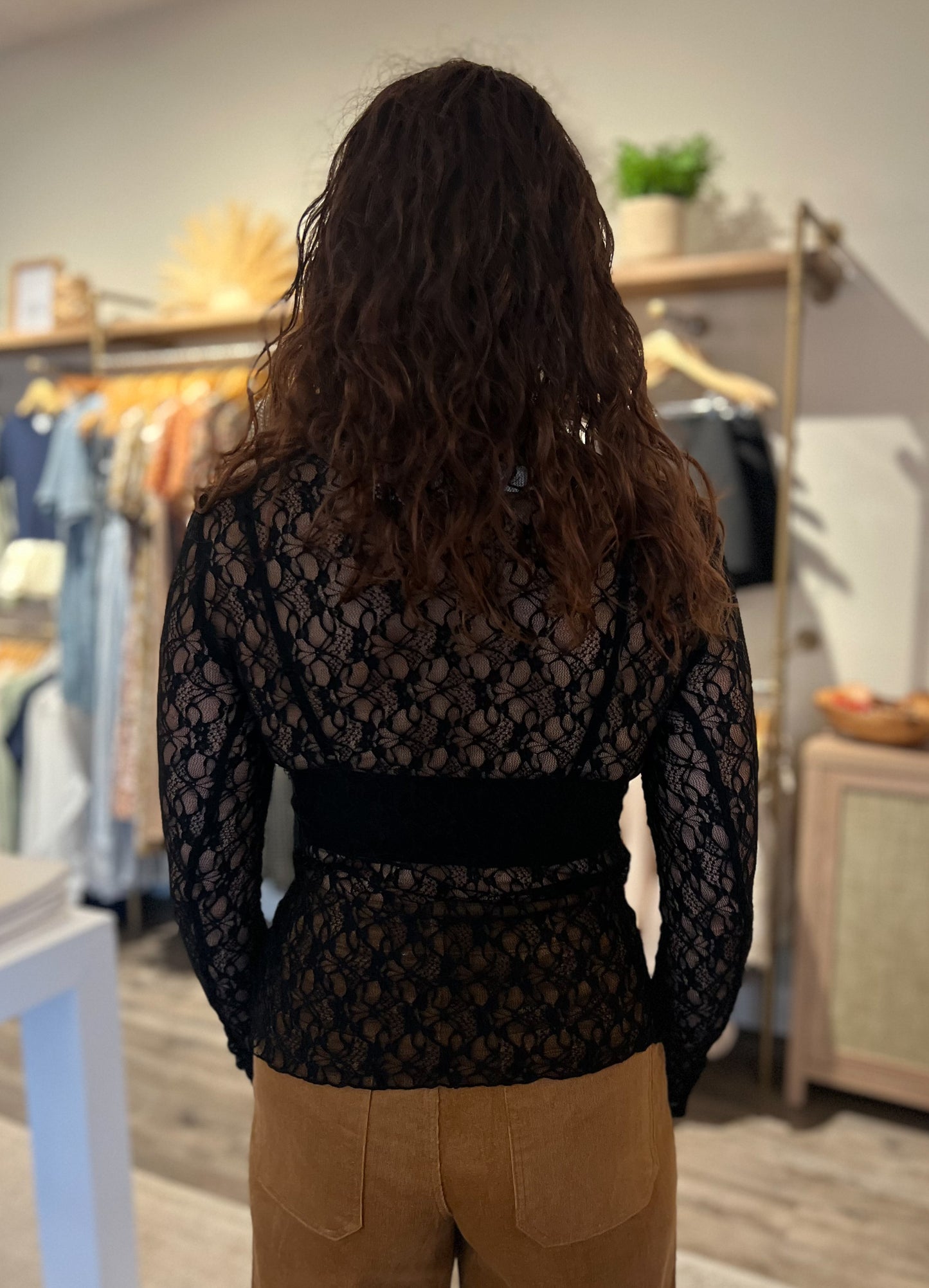 Black Lace Mock Neck Top