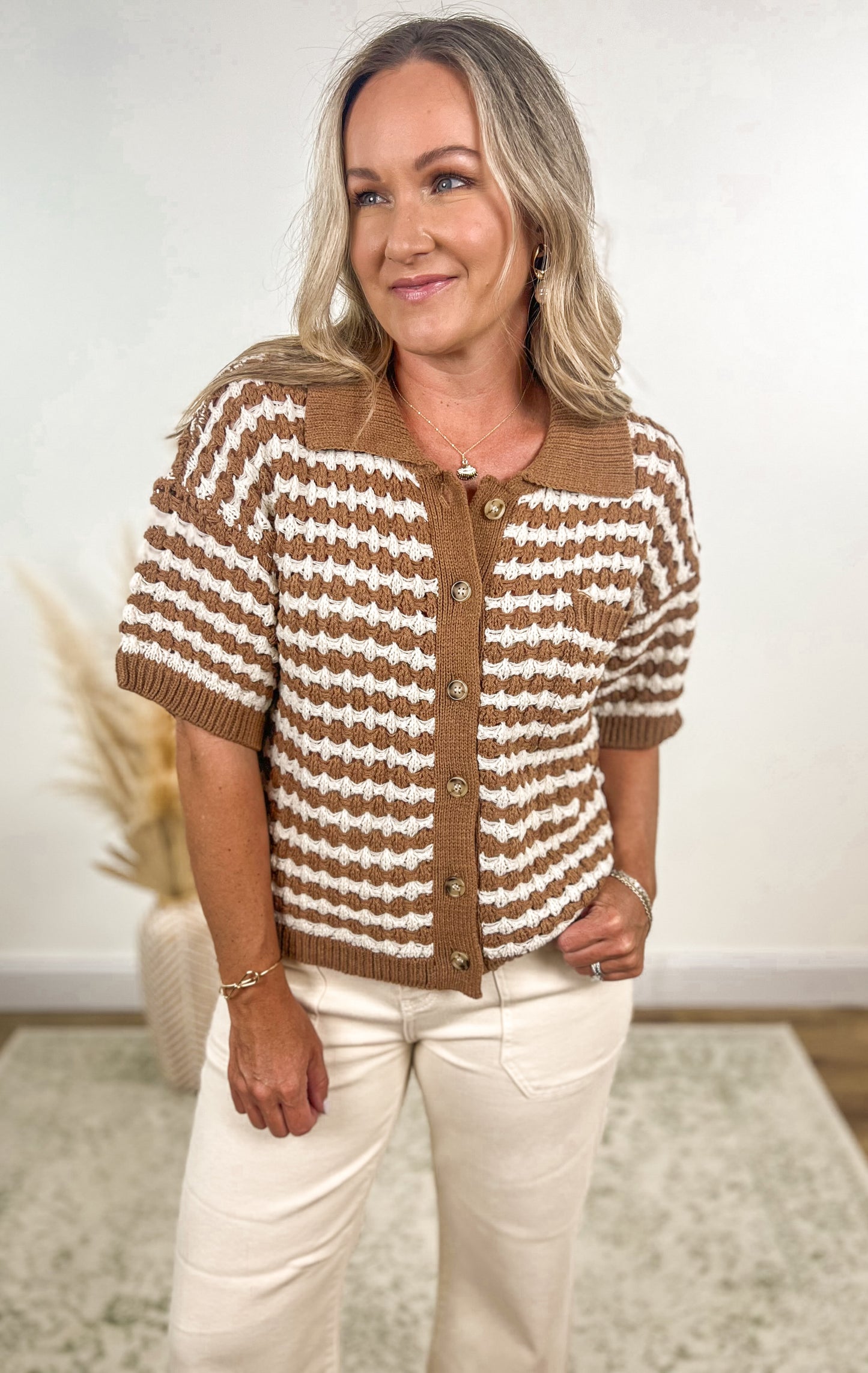 Caramel Stripes Crochet Sweater