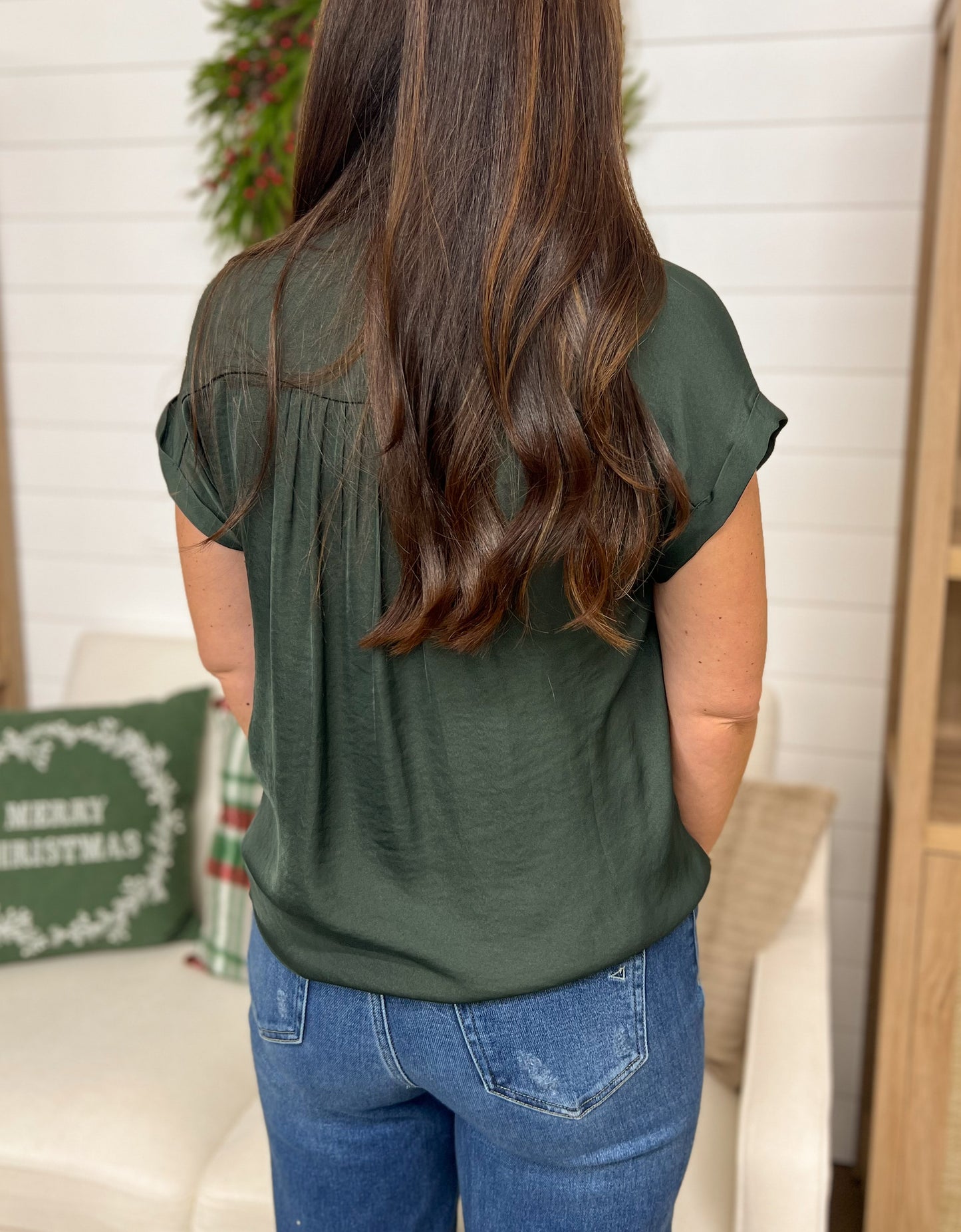 Holiday Satin Top- Forest