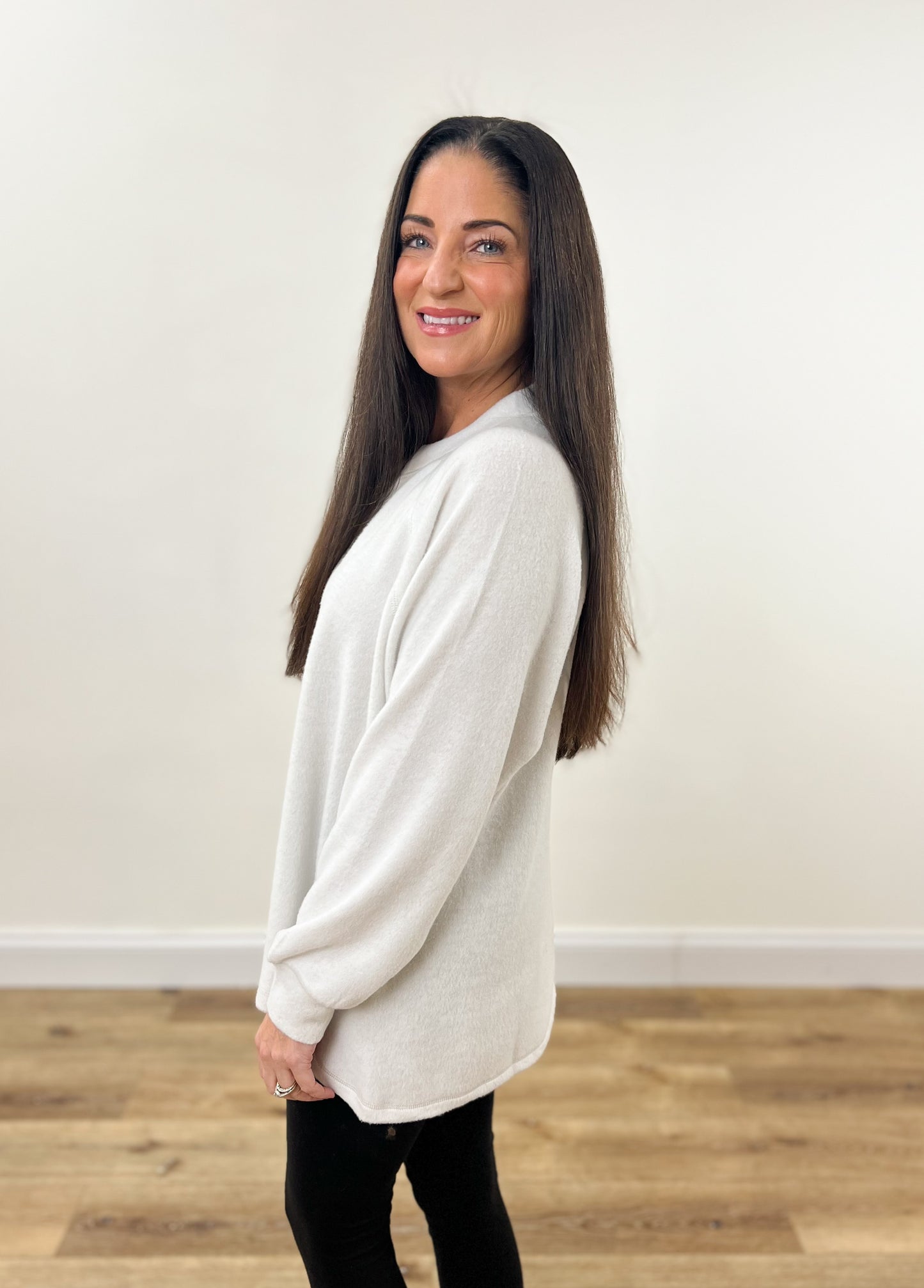 FINAL SALE - Fleece Flowy Henley- Bone