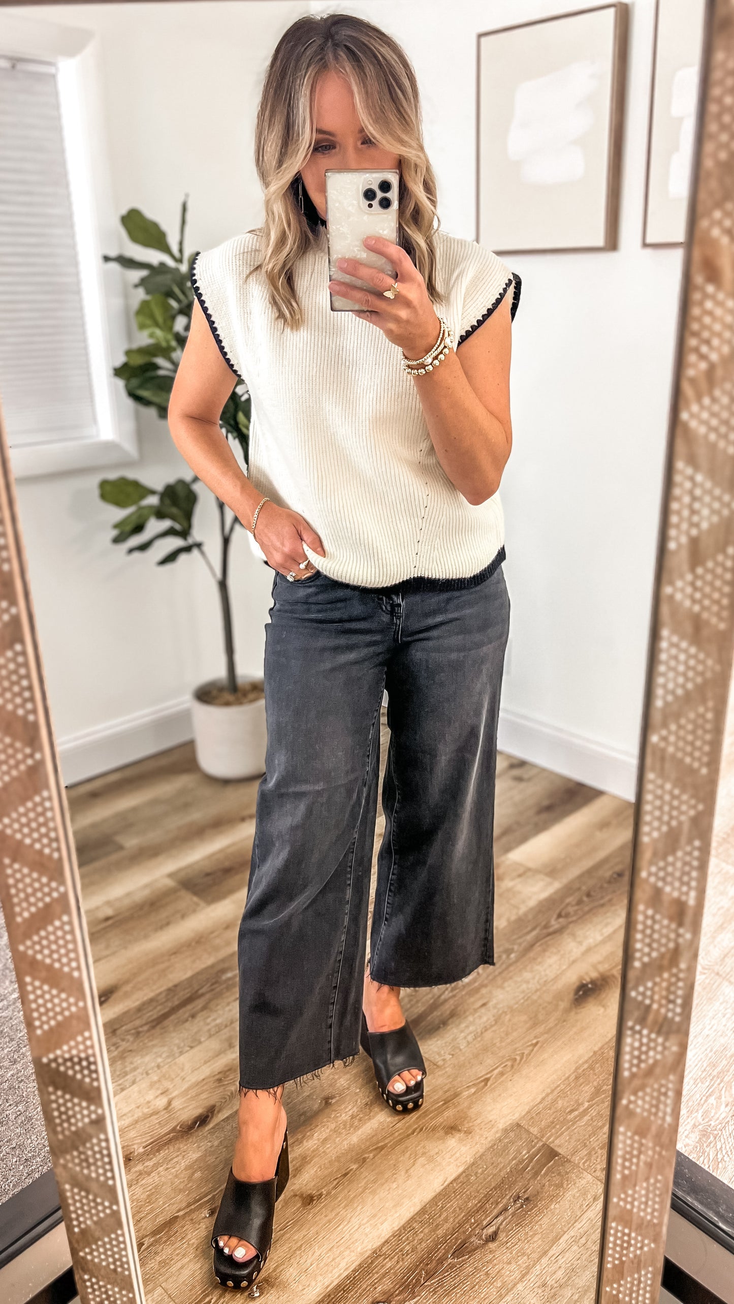 FINAL SALE - Cozy Classy Black Trim Sweater