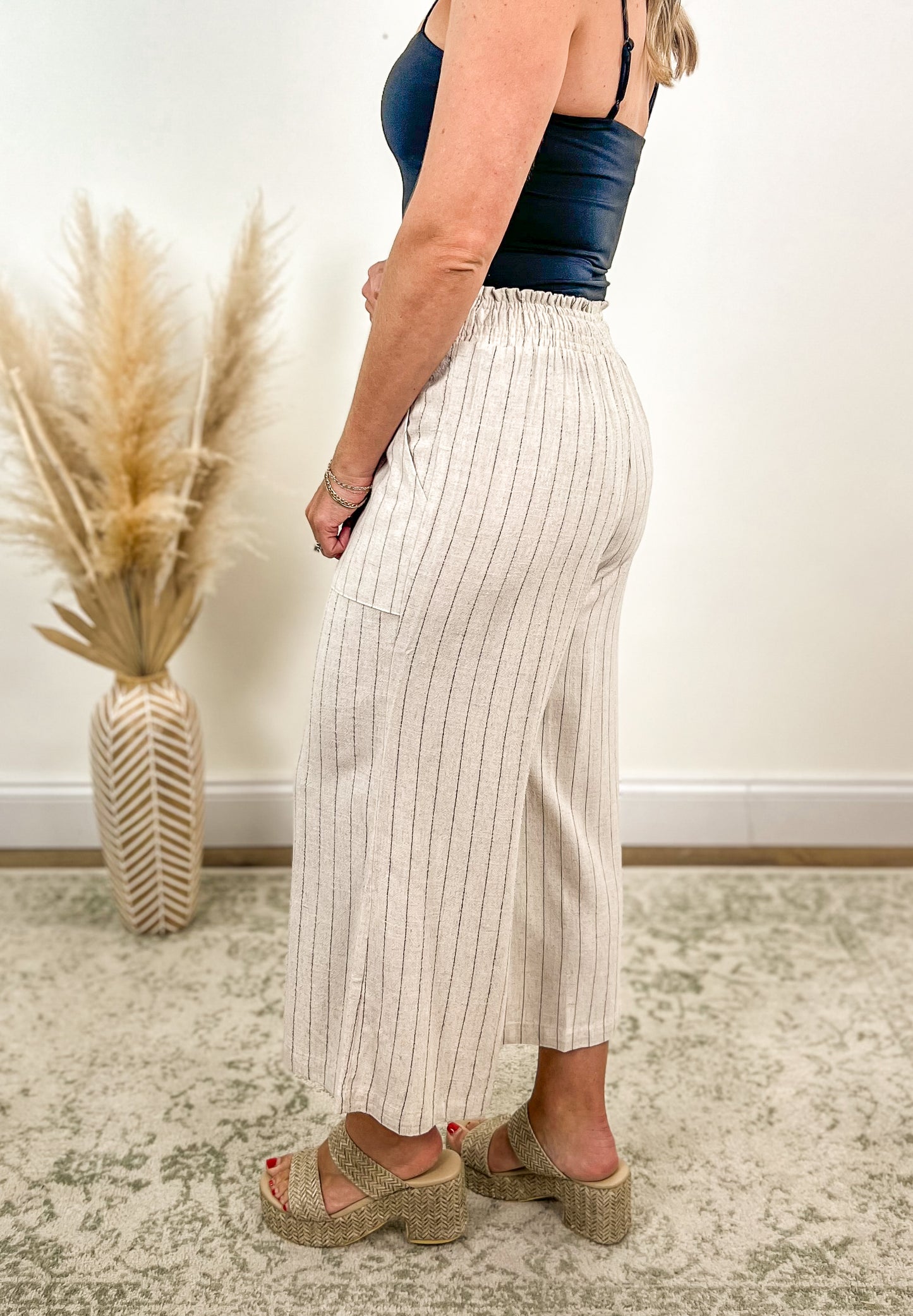 Pinstripe Linen Crop Pants
