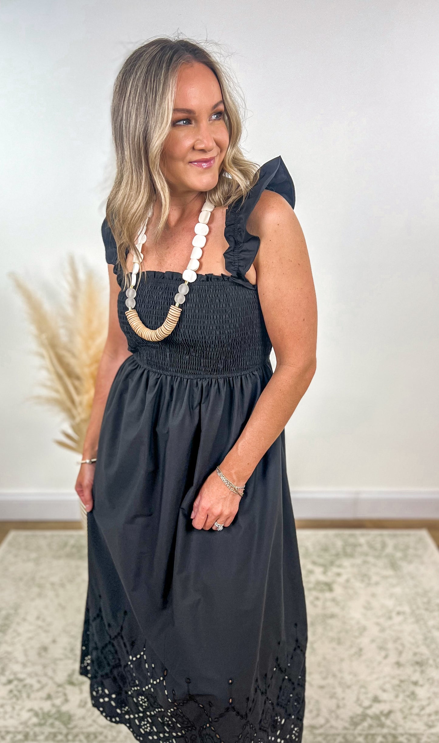 Ruffle Eyelet Midi Dress