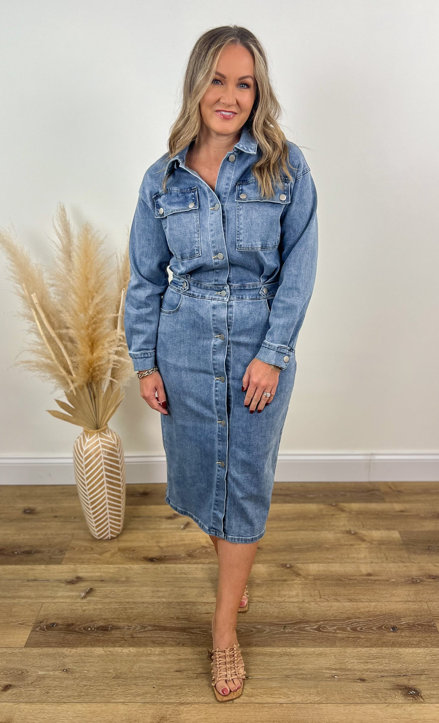 Utility Denim Midi Dress