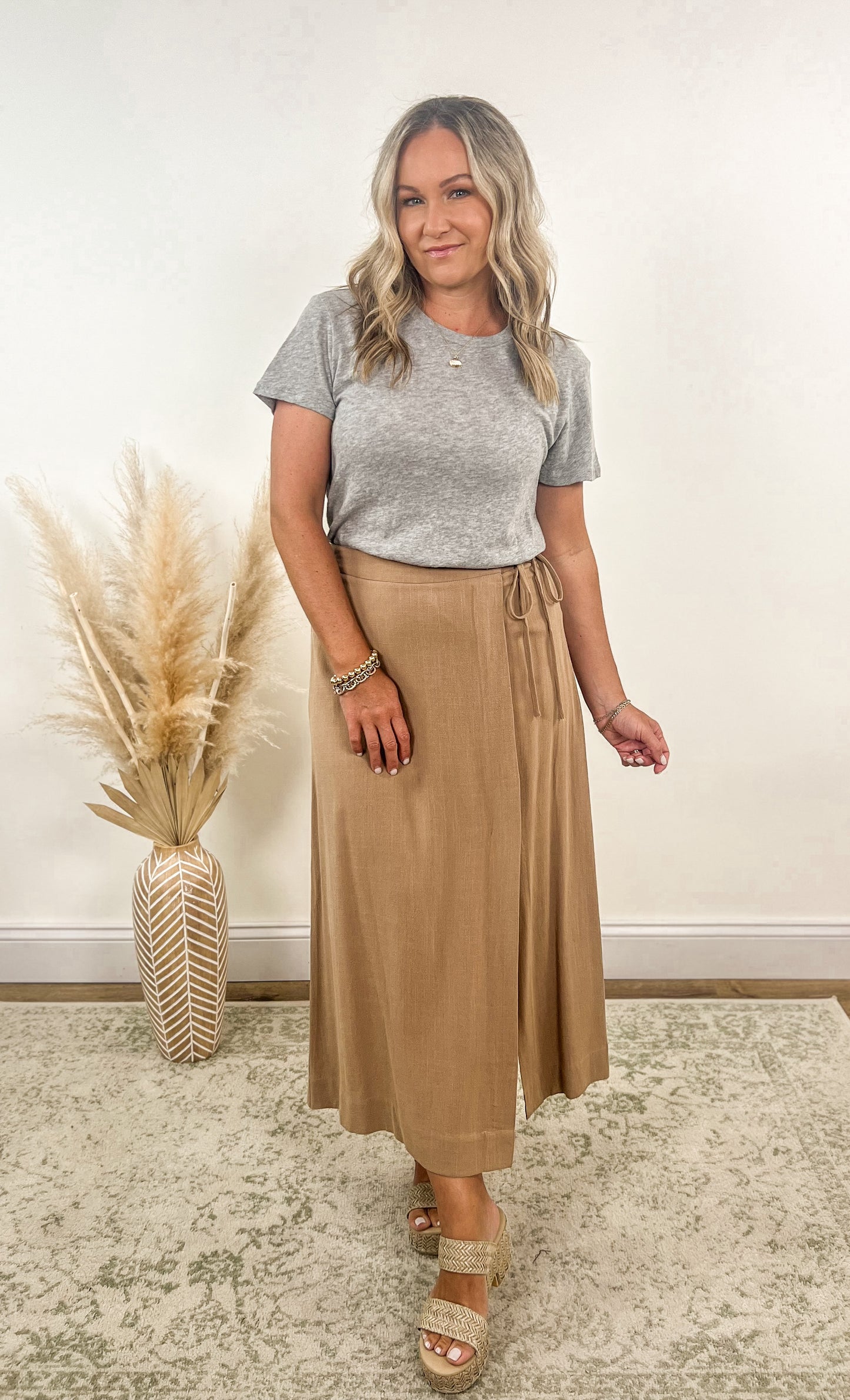 Tan Linen Side Tie Skirt