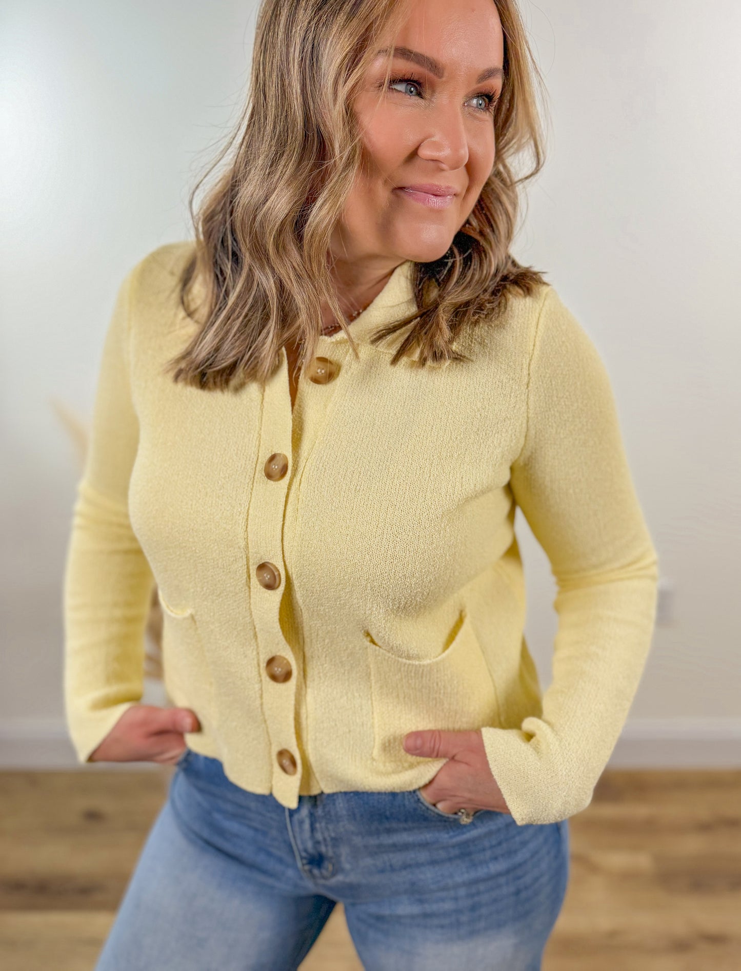 Collared Button Cardigan- Butter