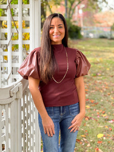 Leather Puff Sleeve Top