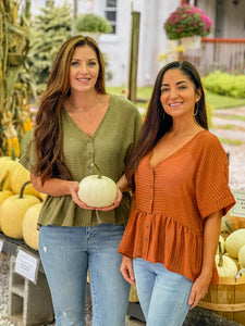 Button Front Peplum Top