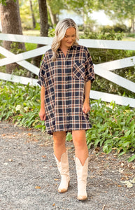 Short Sleeve Plaid Flannel Dress (S-L)