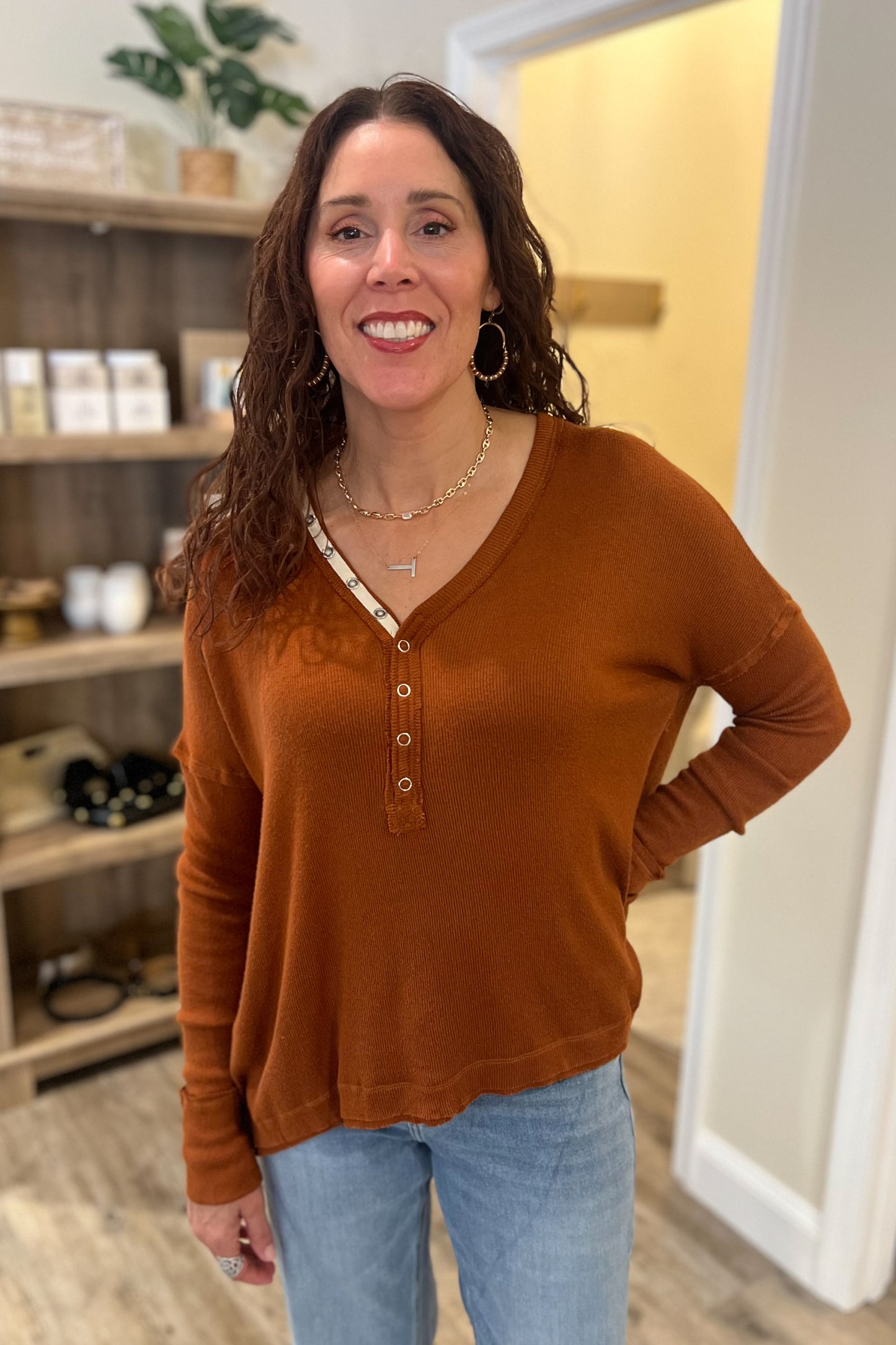 Gingersnap Henley Top