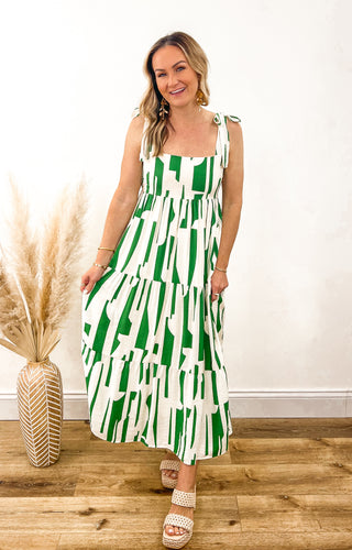 Tiered Abstract Green Dress
