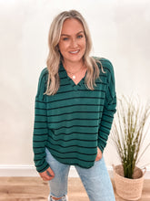 Load image into Gallery viewer, Striped Split Neck Brushed Top (S-3X)
