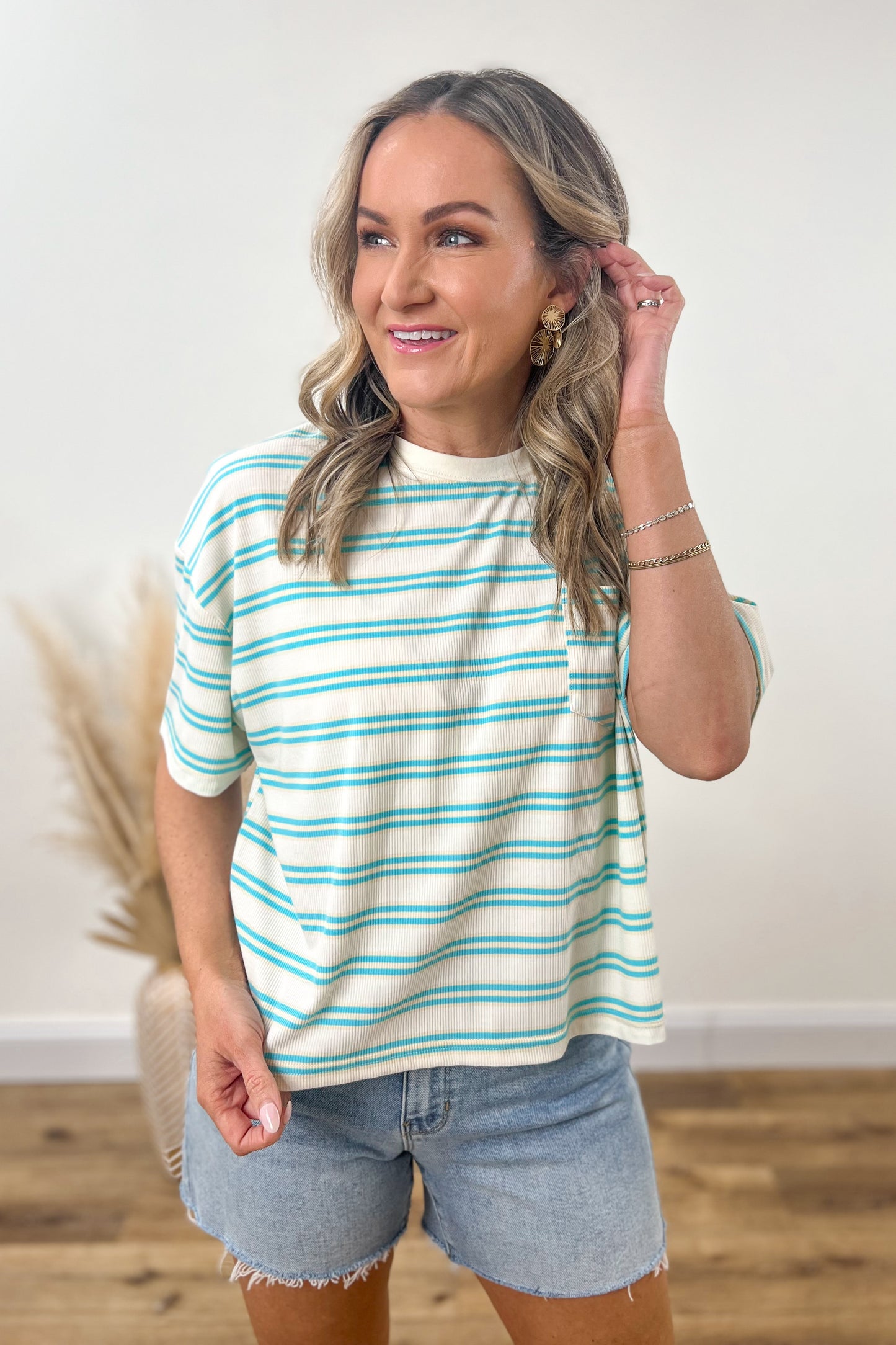 Aqua Stripes Ribbed Tee