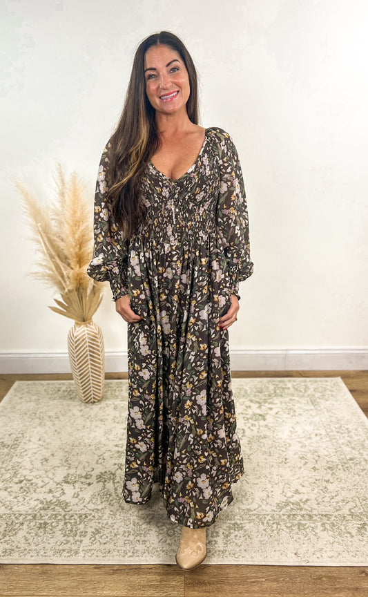 Mocha Floral Maxi Dress