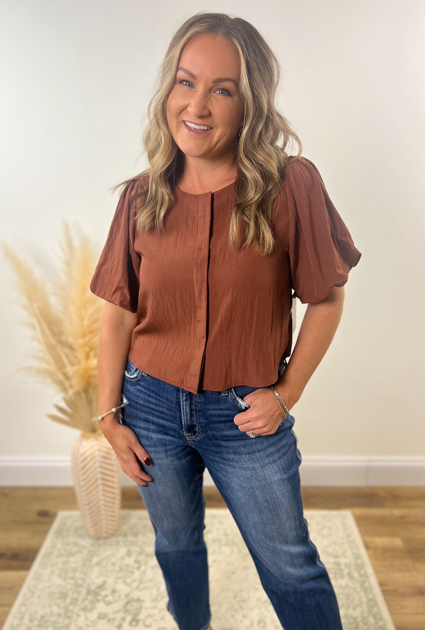 Andrea Puff Sleeve Blouse- Rust