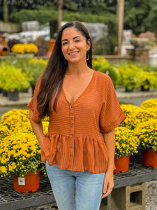 Button Front Peplum Top