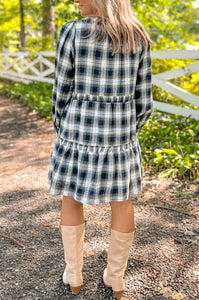 Olive & Navy Plaid Babydoll Dress (S-L)
