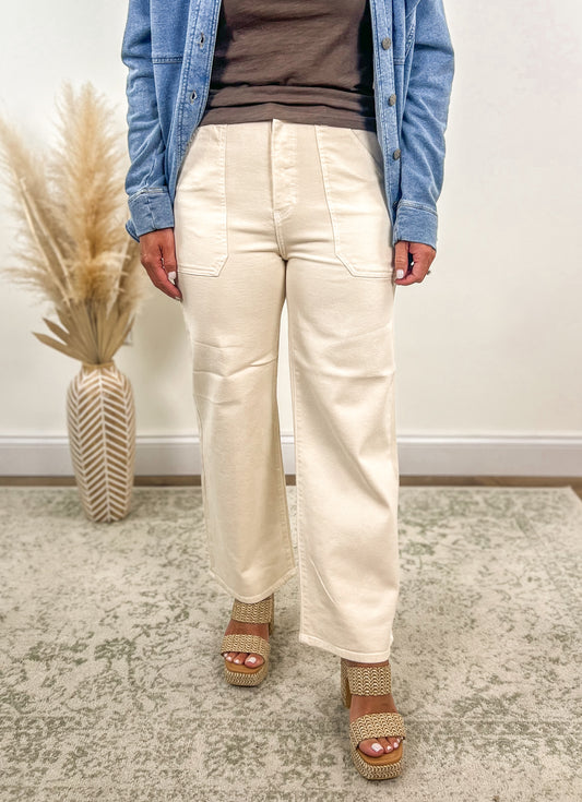 Just Black Denim- Almond Patch Pocket Wide Leg