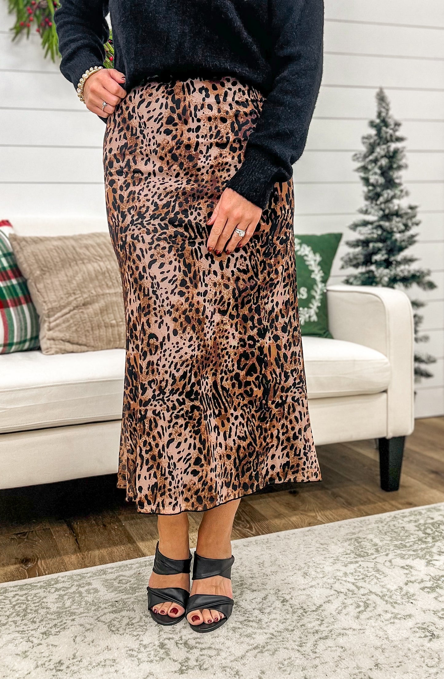 FINAL SALE - Leopard Mesh Midi Skirt