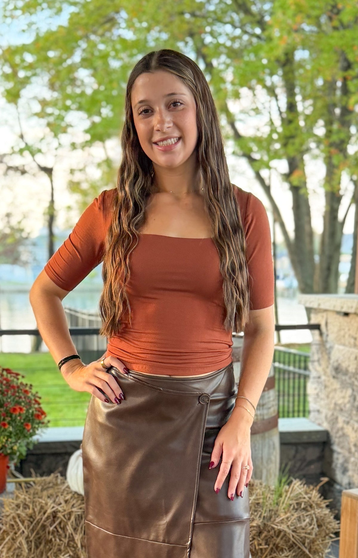 Square Neck Top- Rust