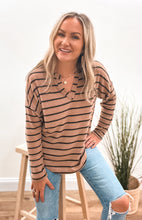 Load image into Gallery viewer, Striped Split Neck Brushed Top (S-3X)