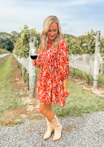 Rust Fall Floral Mini Dress (S-3X)
