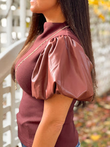 Leather Puff Sleeve Top