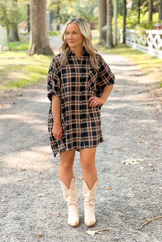 Short Sleeve Plaid Flannel Dress (S-L)