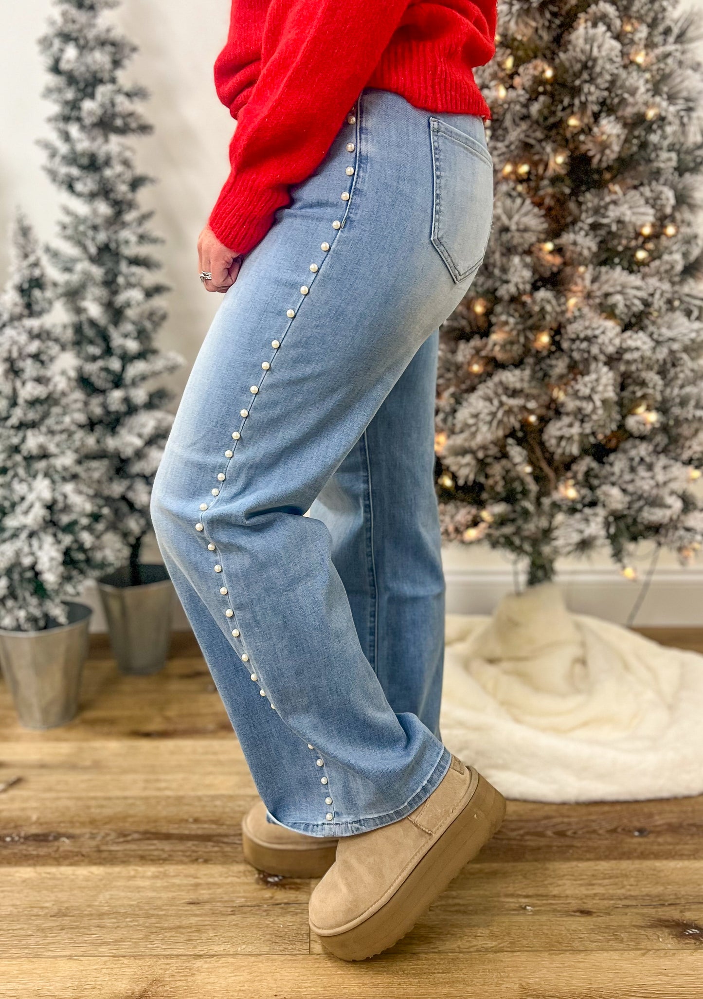 Mica Denim- Pretty in Pearls High Rise