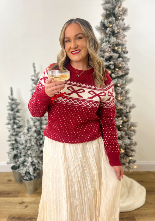Festive Bows Sweater- Ruby