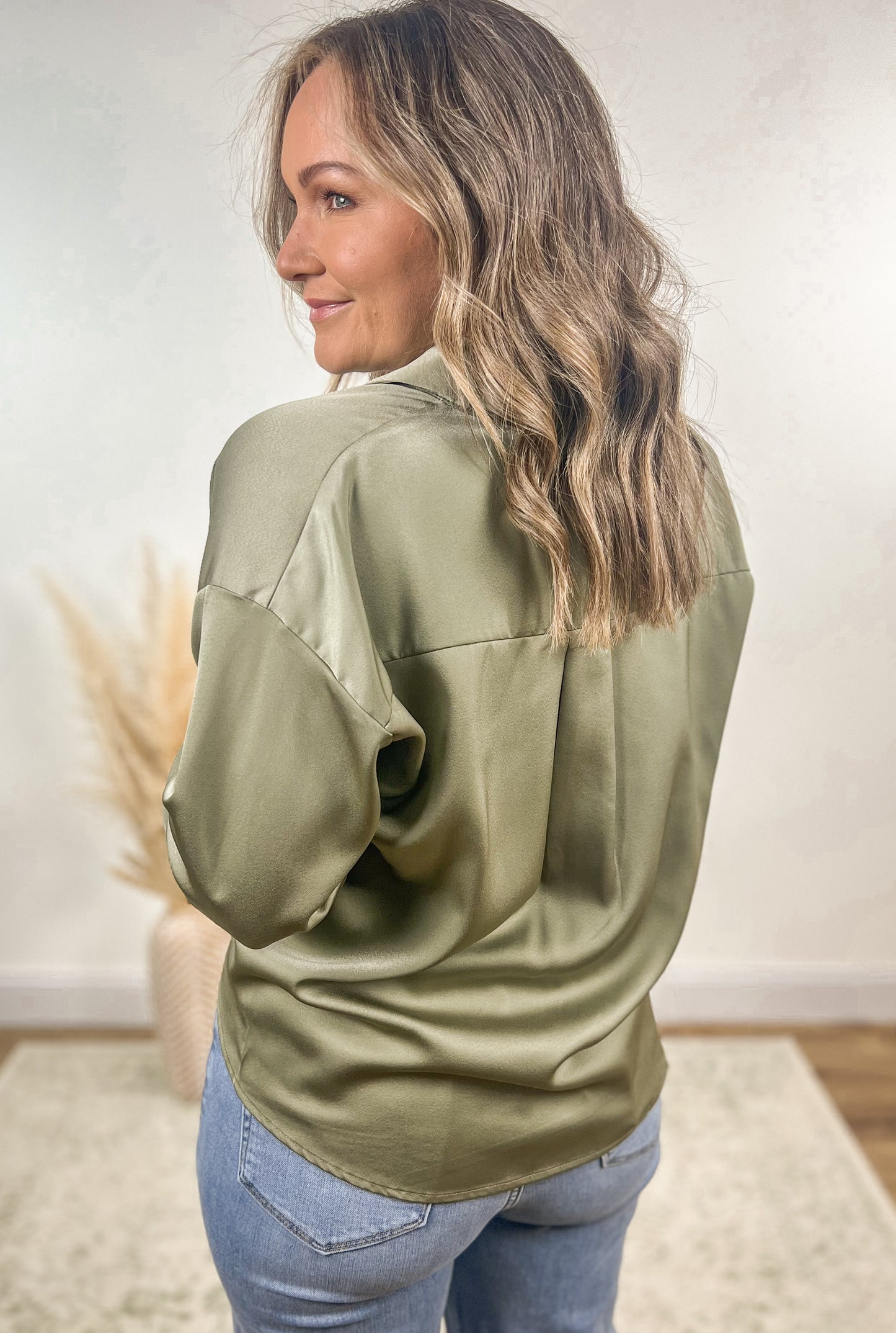 Satin Twist Top- Olive