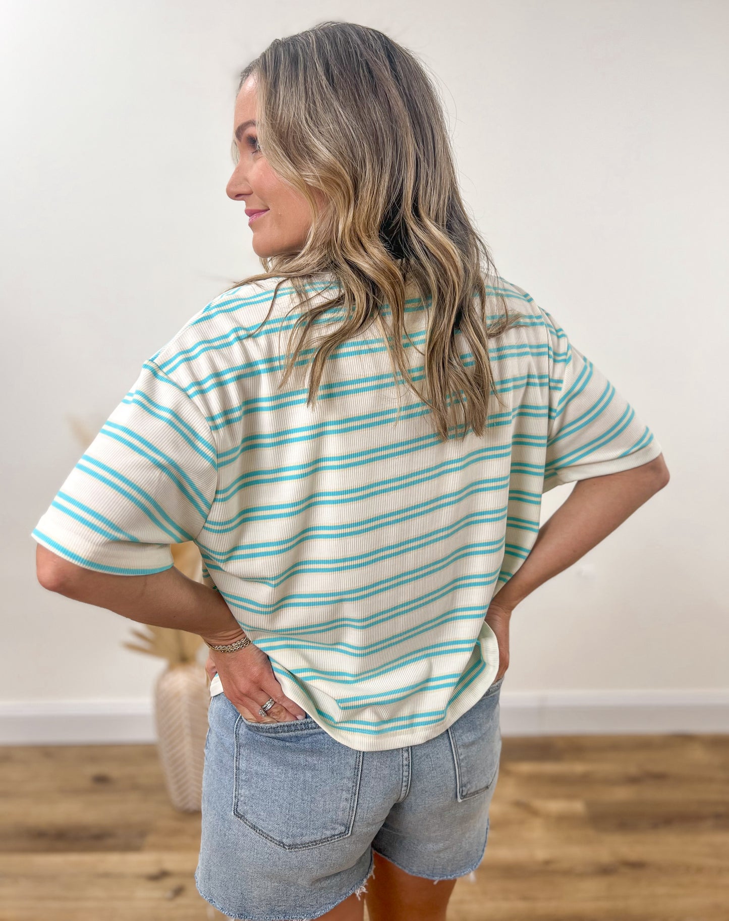 Aqua Stripes Ribbed Tee